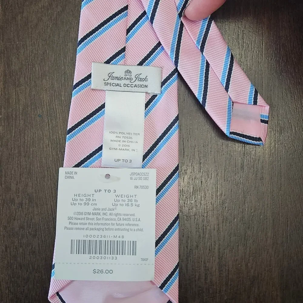 Janie and Jack Necktie & Bow Tie Set Boys Size‎ Up to 3 Pink Stripe Formal NEW